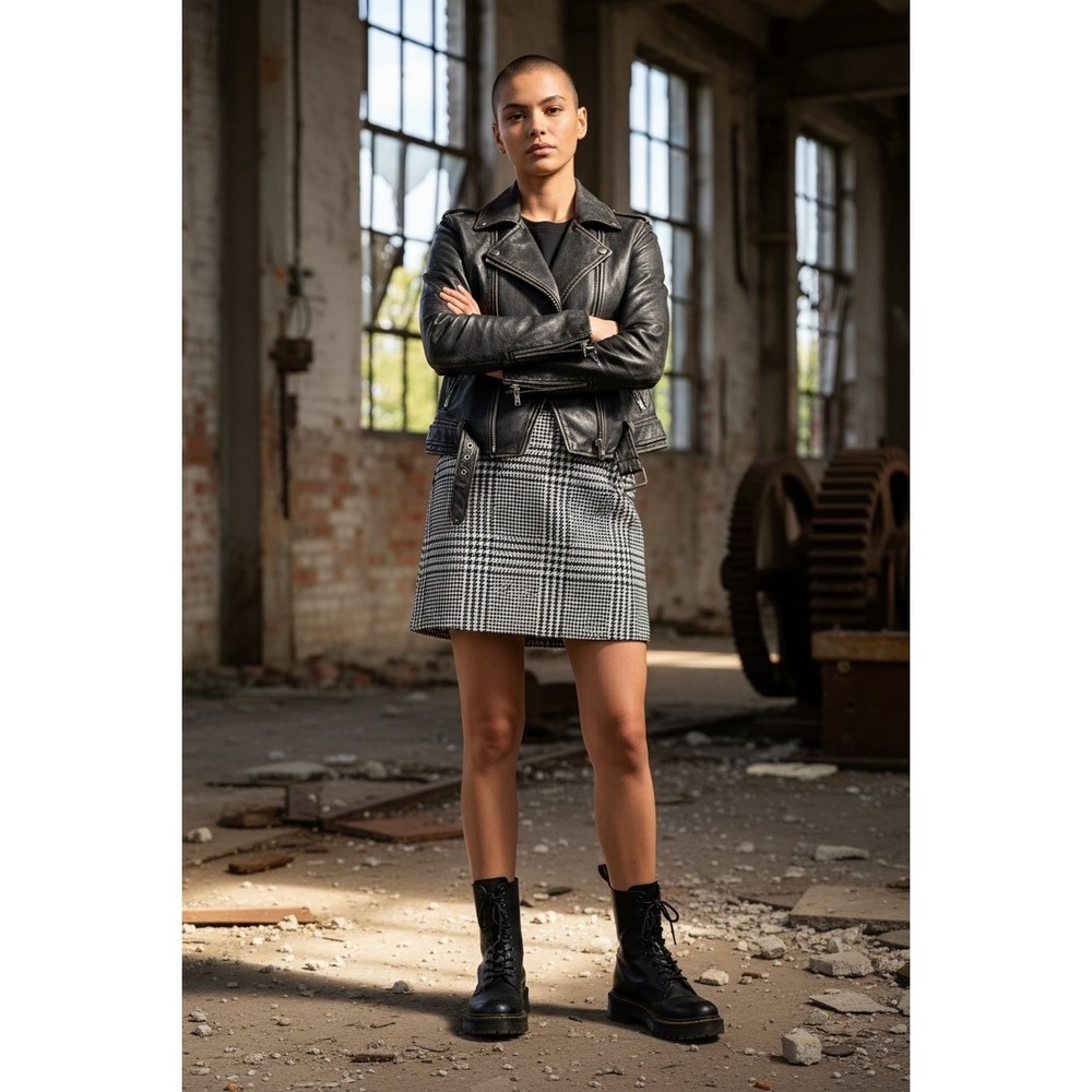 HM Houndstooth Wool Blend Mini Skirt Black‎ White Plaid Size 10 05343016